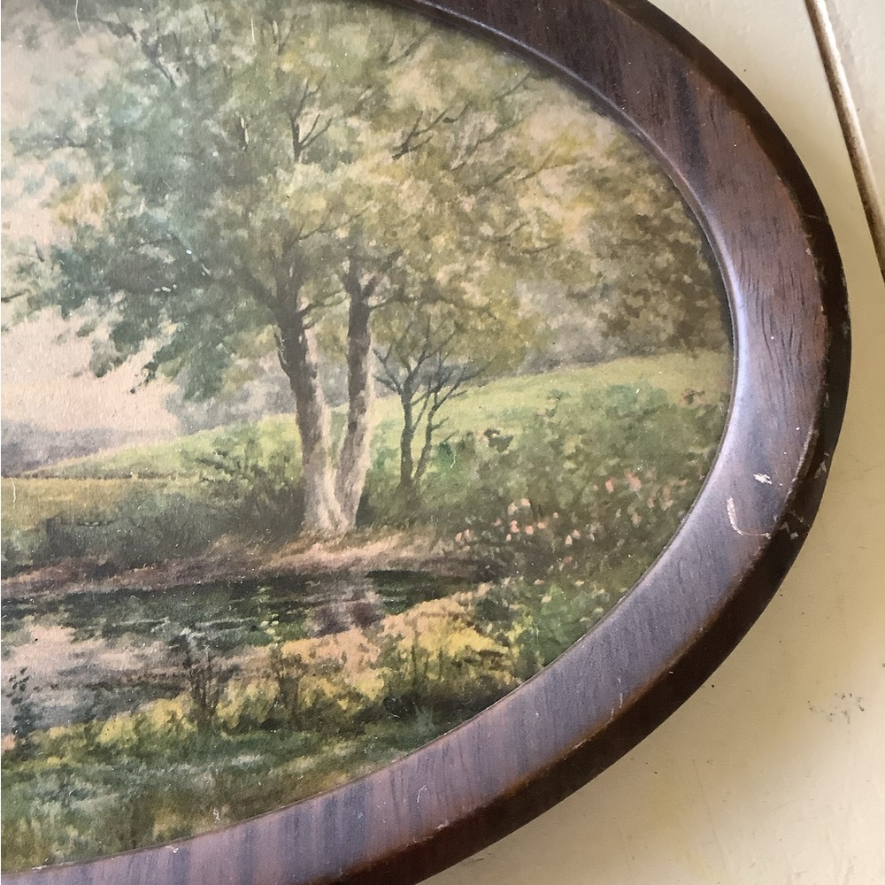 Antique Vintage Small Oval Landscape Framed Art Print - Picture 3 of 7